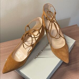 Marc Fisher Tan Suede Lace-Up Wedges
